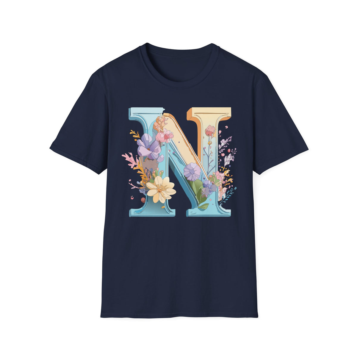Floral Letter N T-Shirt | Botanical Initial Monogram Tee
