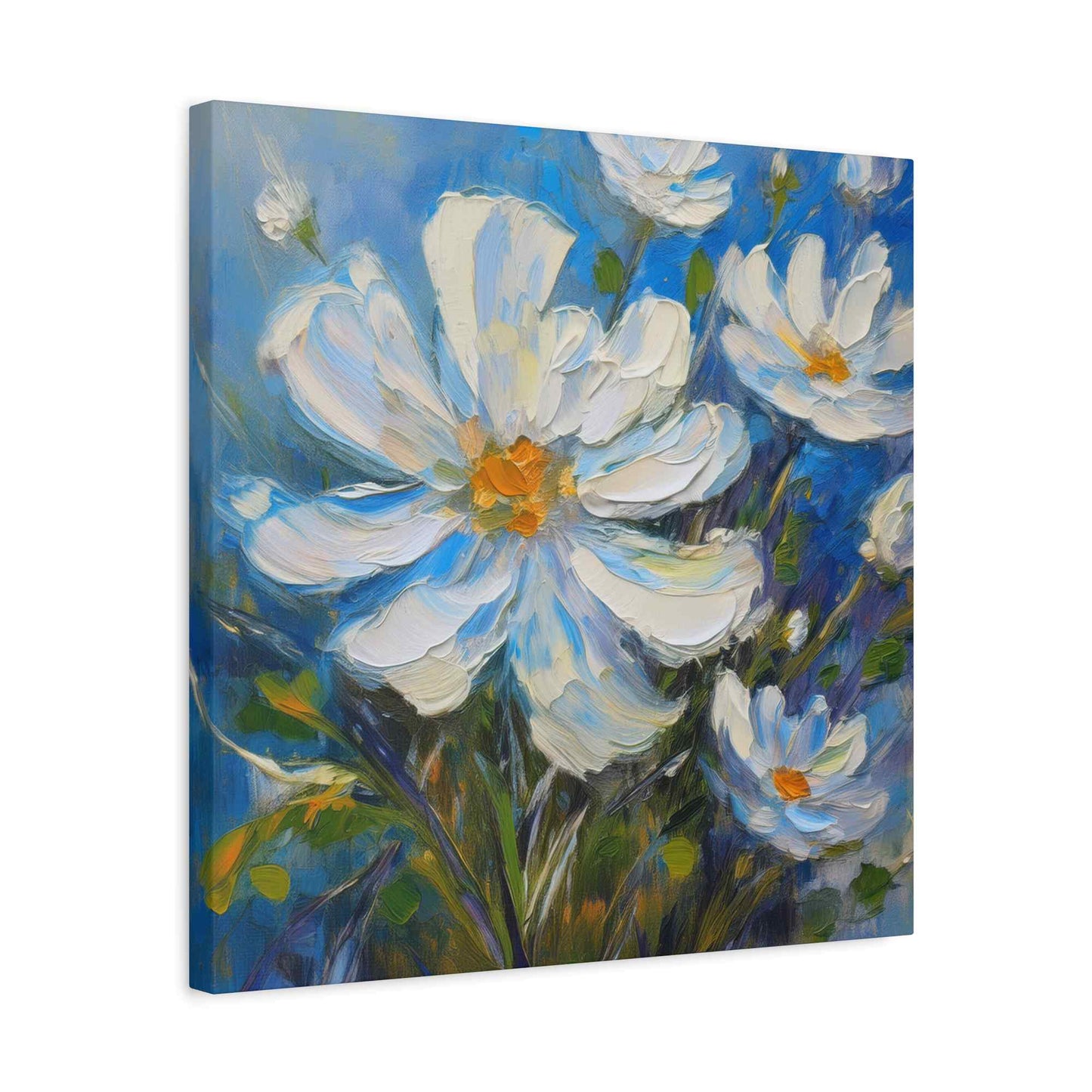 White Flowers Print Canvas, White Flowers Oil Paint Print 20x20, 24x24, 30x30, 32x32, 36x36, Art Design Print Non-Frame MC-7