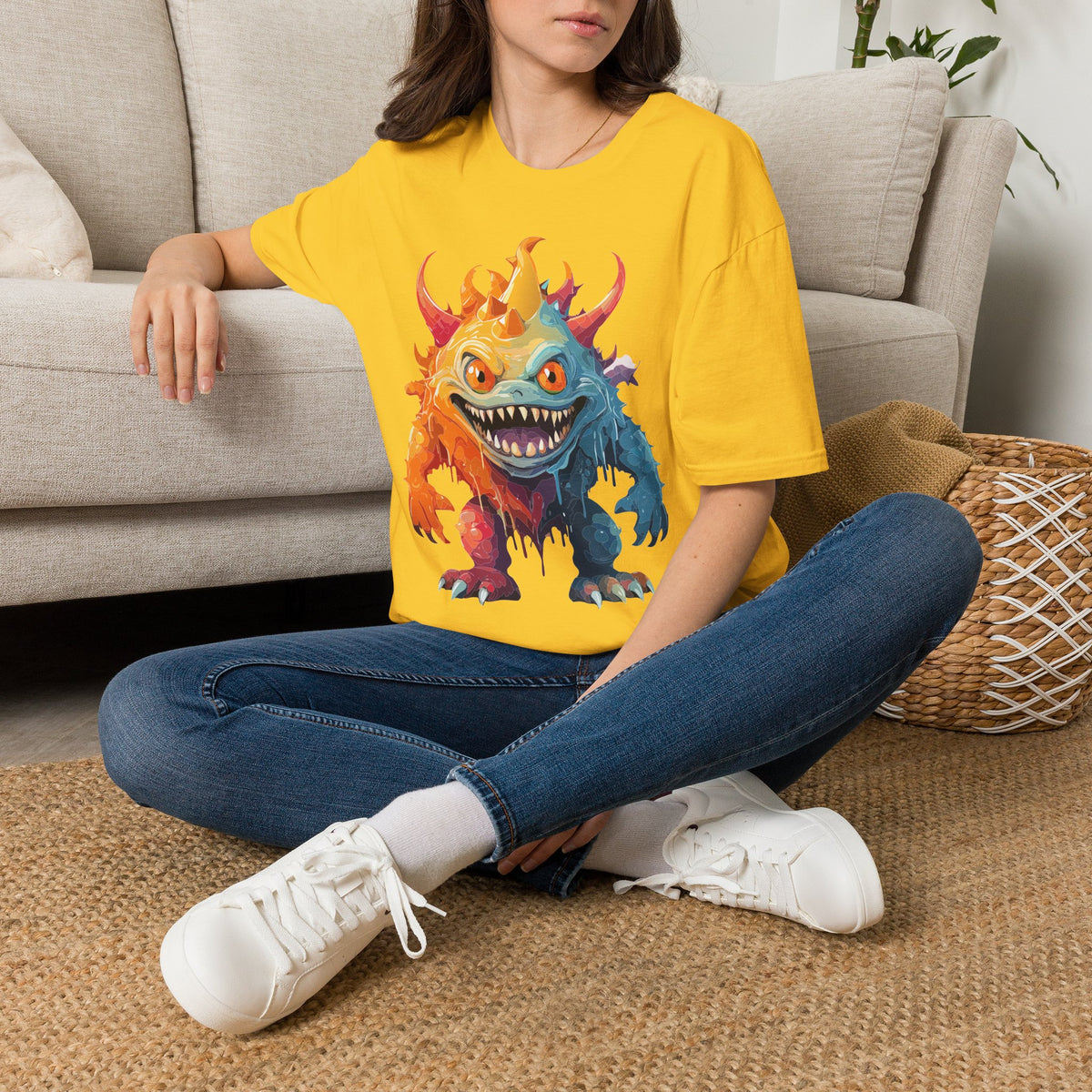 Colorful Monster T-Shirt — Vibrant Rainbow Creature Cartoon Graphic Tee Unisex 100 Cotton Gildan T-Shirt