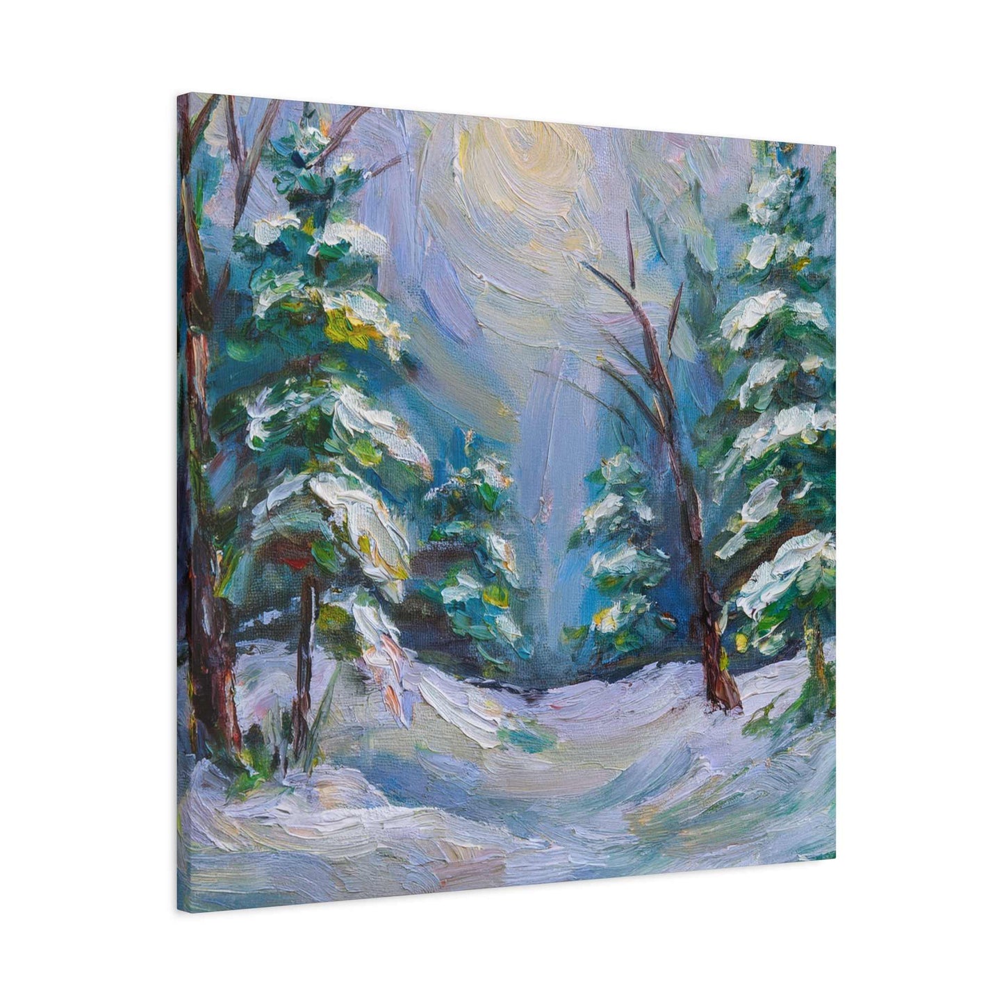 Snow Forest Print Canvas, Oil Paint Print 20x20, 24x24, 30x30, 32x32, 36x36 Art Design Print Pine-Wood Inner Frame MC-78