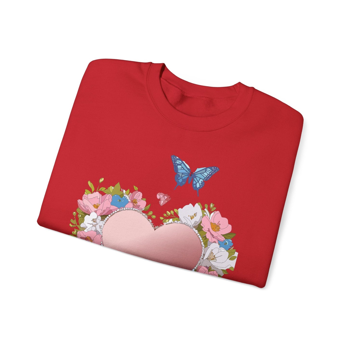 Unisex Floral Heart Sweatshirt Valentines Day Love Crewneck Gildan 18000 50/50 Cotton Polyester