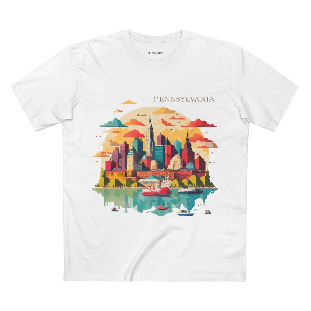 Pennsylvania Skyline tee | Cityscape illustration, river reflection