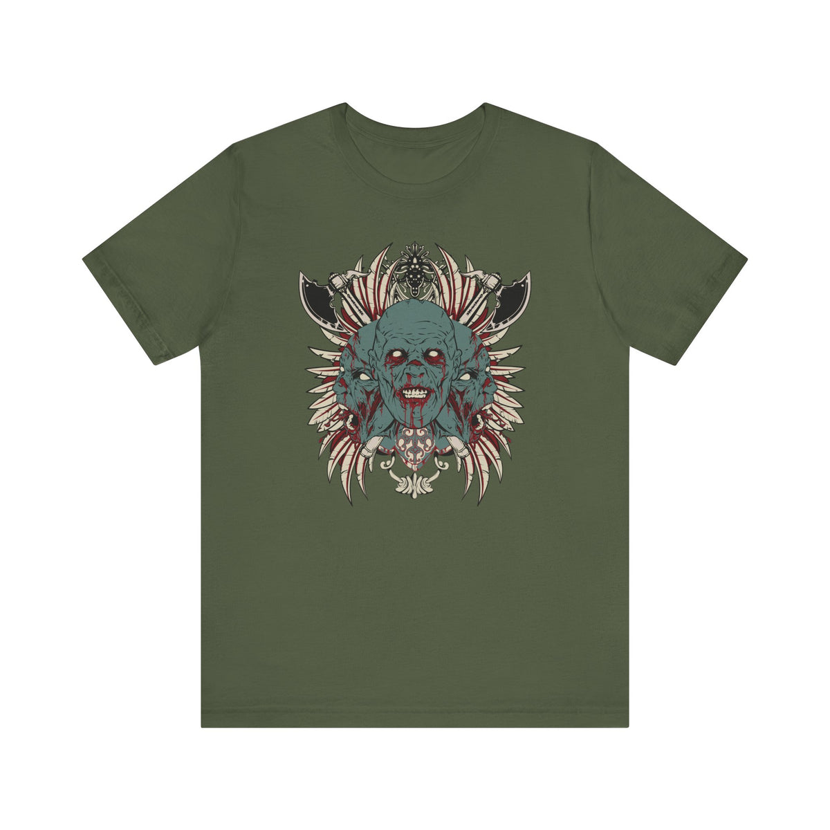 Zombie Skull Mandala T-Shirt Horror Graphic Tee, Gothic Skull Unisex Cotton Art-54-2