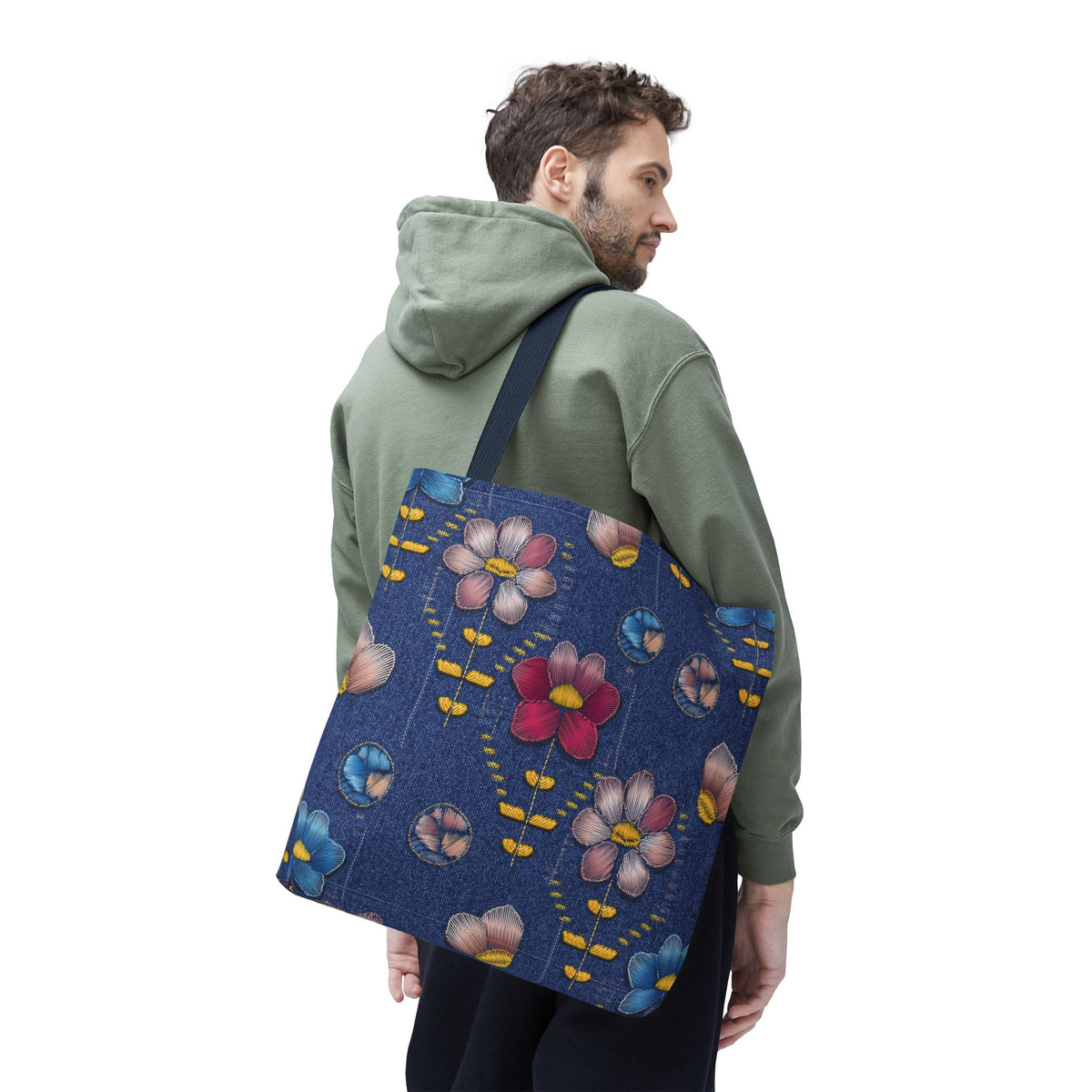 Denim Fabric Imitation Print Unisex Canvas Bag Poly Spun 3 Sizes Tote Bag 174