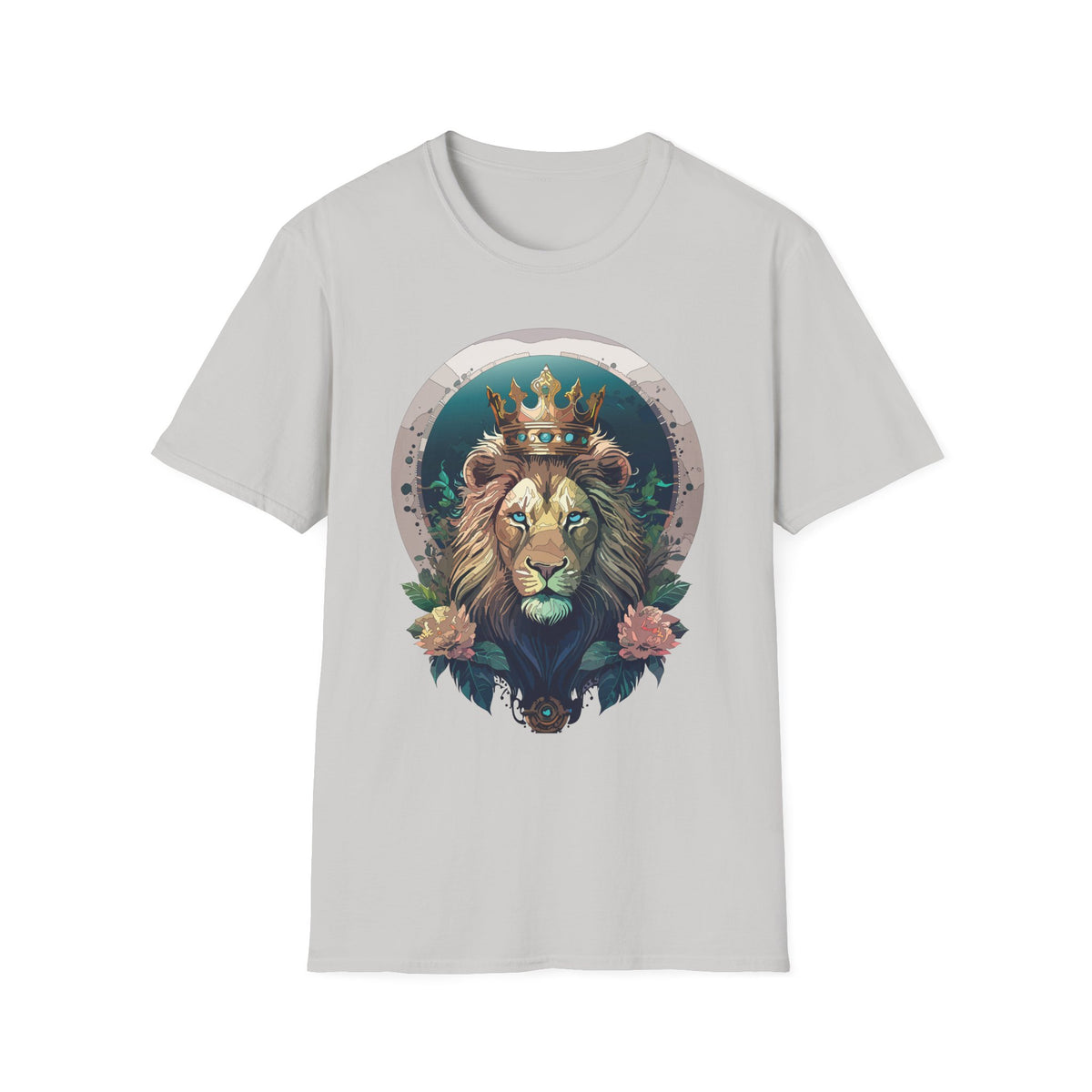 Crowned Lion Portrait T-Shirt | Regal King Lion Graphic Tee - Unisex 100 Cotton Gildan 64000