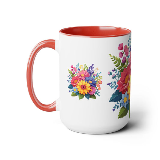 Taza de café de dos tonos con flores