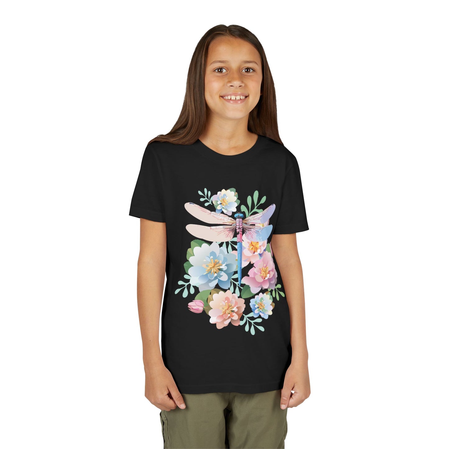 Dragonfly Blossom Youth Tee - Colorful Short Sleeve T-Shirt for Spring Celebrations (9-14)