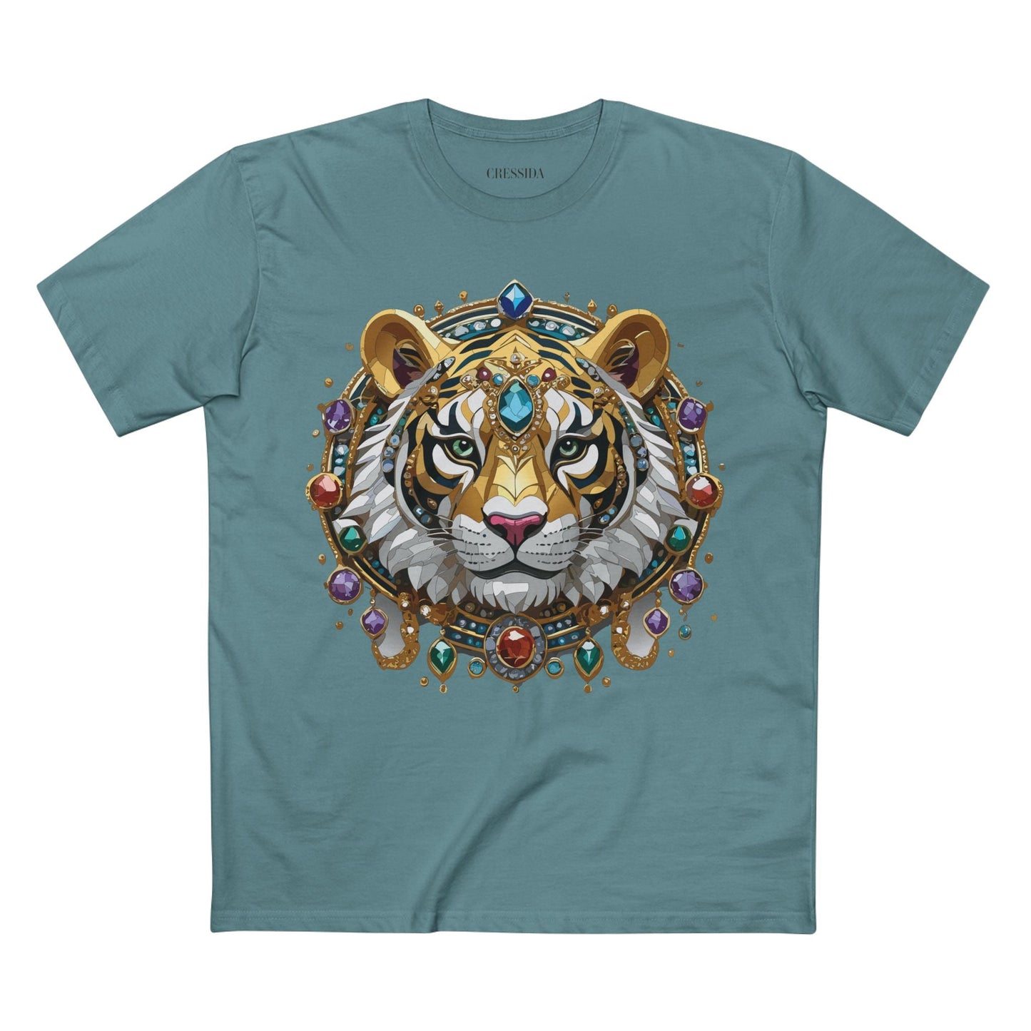 Tiger Graphic Unisex 100 Cotton Tee With Unique Animal Golden Medallion Art Design 52