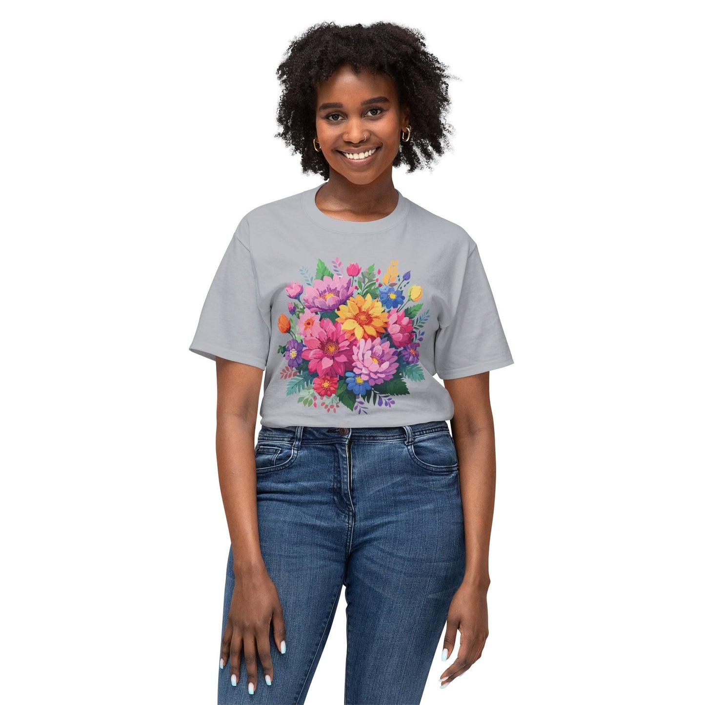 Unisex Floral T Shirt With Full Color Art Print Made In USA 100 Percent Cotton Breathable