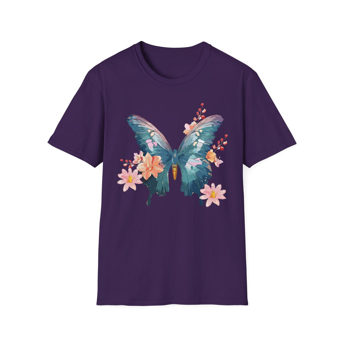 Watercolor Blue Butterfly T-Shirt | Floral Accent Graphic Tee Unisex 100 Cotton Gildan T-Shirt