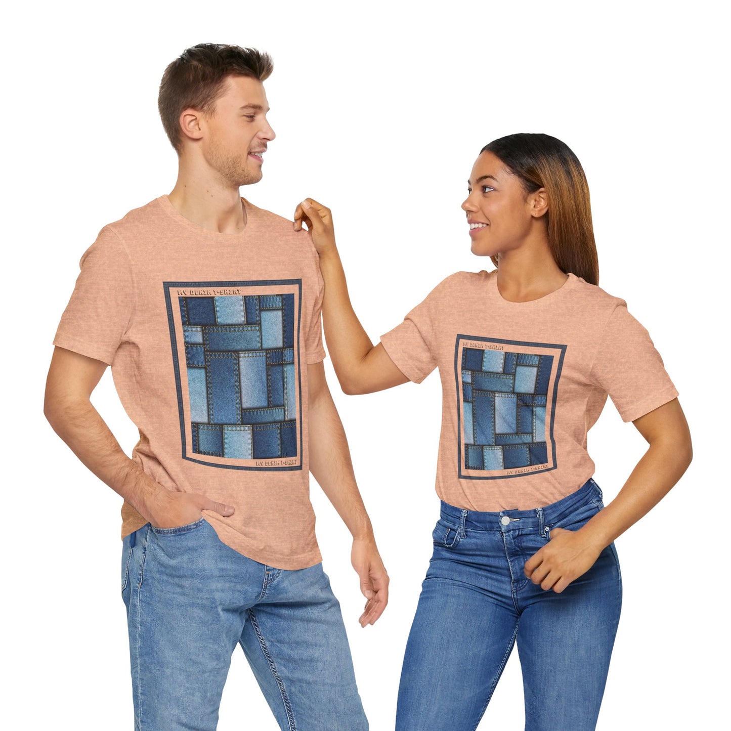 Unisex-T-Shirt aus Baumwolle mit Jeans-Print