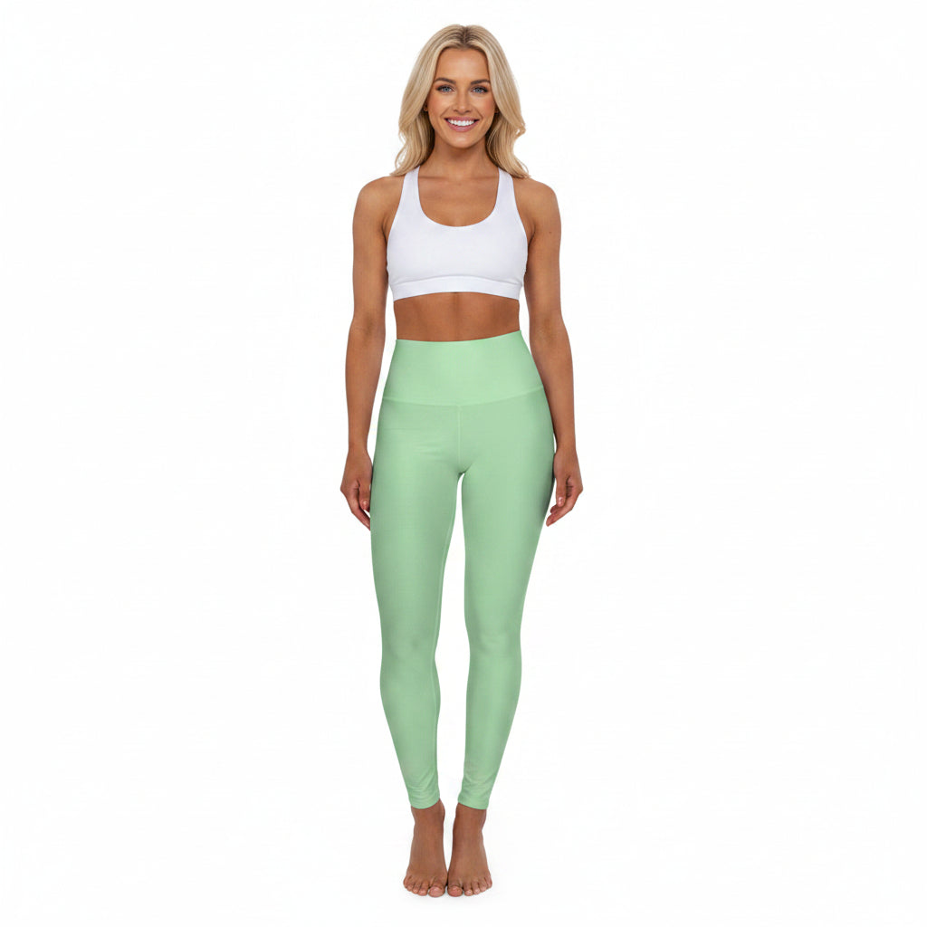 Celadon Green Color High-Waist Yoga Leggings Women's Seamless Poly-Span Stretchy Pants XS-2XL