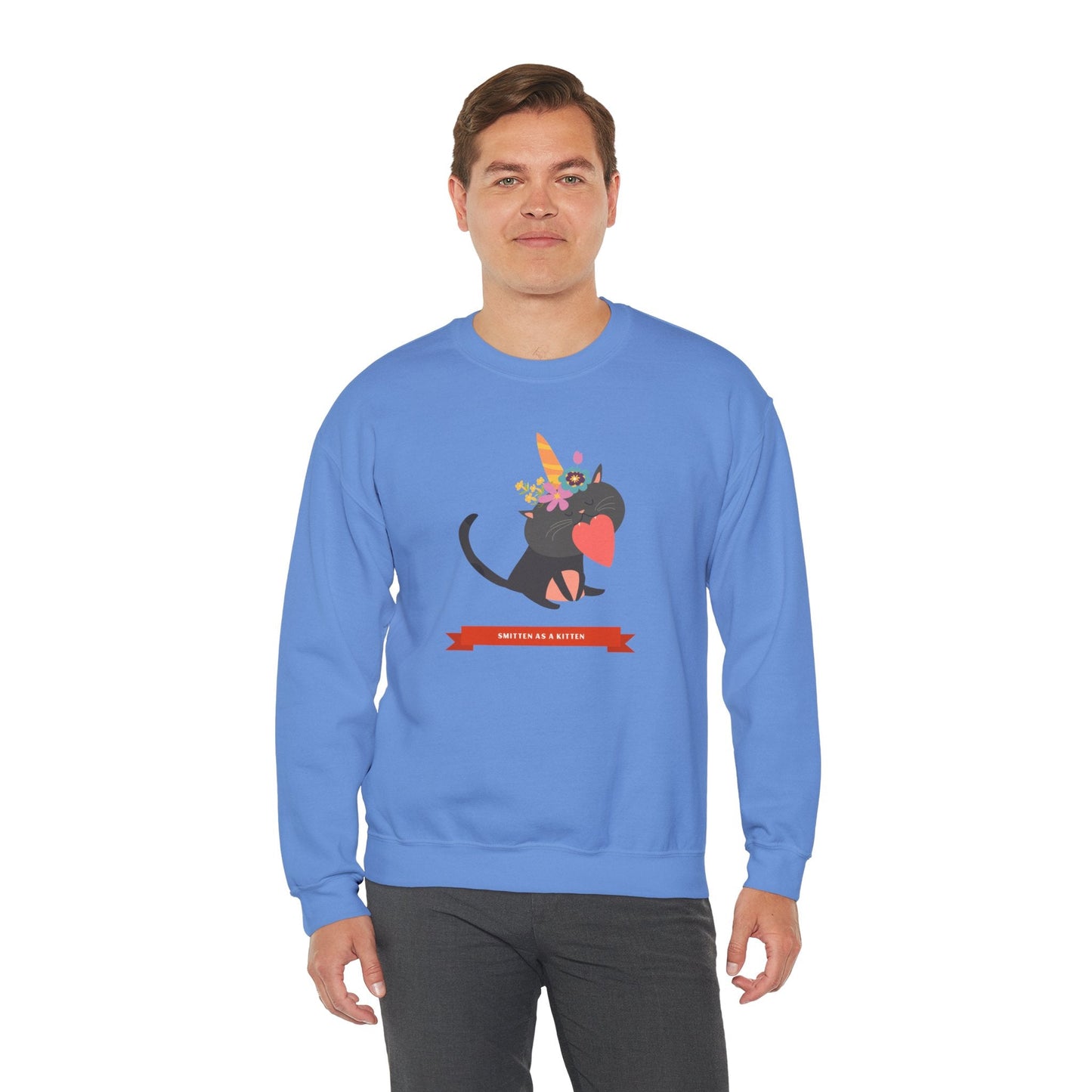 Cat Heart Sweatshirt Unisex Valentine Gift 50/50 Cotton-Poly Crewneck Gildan 18000