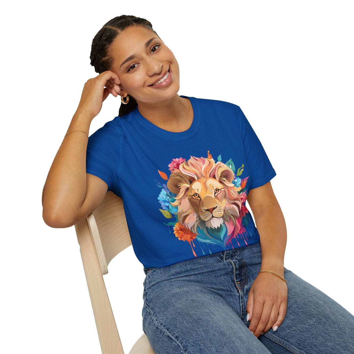 Lion Shirt Unisex Floral Lion Tee Gildan Softstyle 64000 Lightweight Cotton Tee