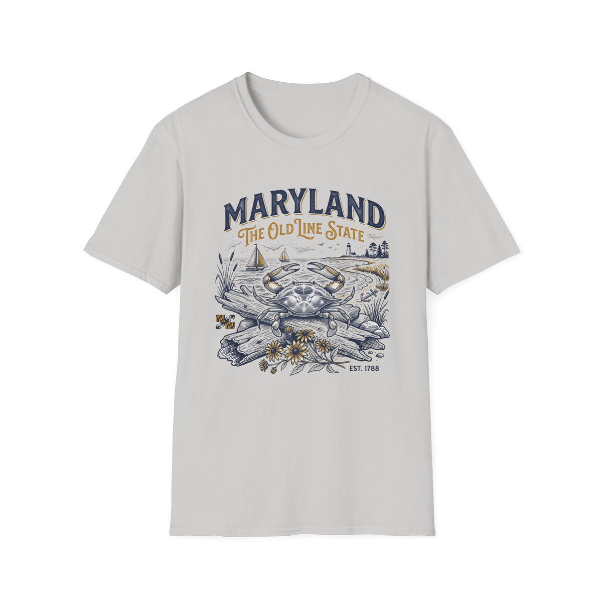 Maryland Crab T-Shirt — Maryland The Old Line State Vintage Coastal Travel Tourist Graphic Design Unisex 100 Cotton Gildan T-Shirt