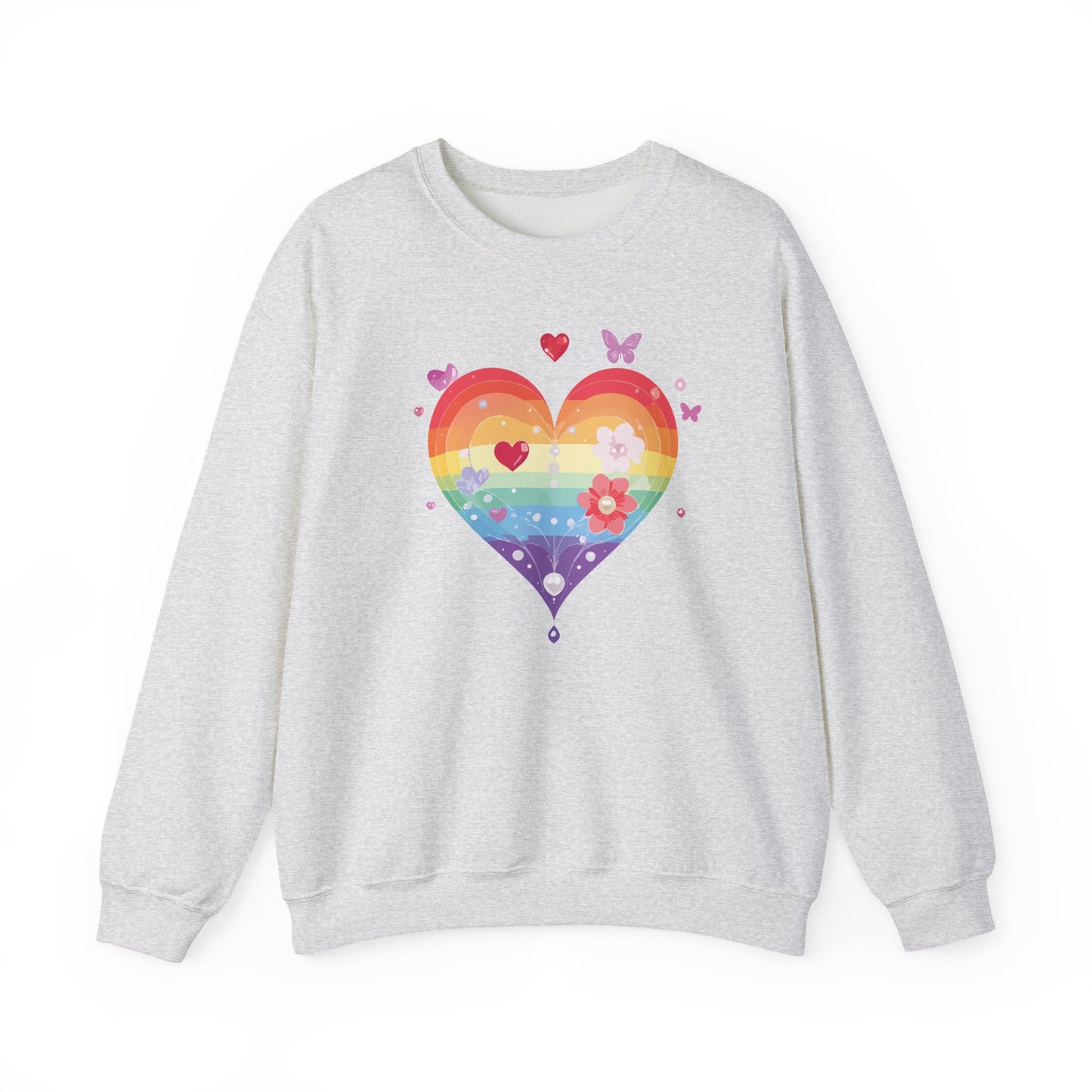 Rainbow Heart Sweatshirt, Floral Heart Sweatshirt, Floral Love Sweatshirt, Valentine's Day Sweatshirt, Rainbow Heart Floral Sweatshirt 115