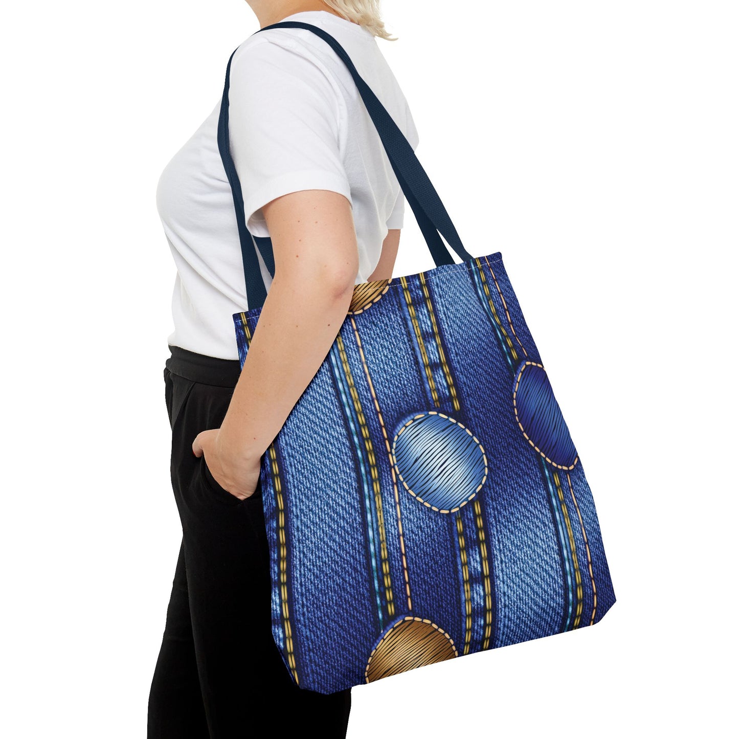 Denim Fabric Imitation Print Unisex Canvas Bag Poly Spun 3 Sizes Tote Bag 186-1