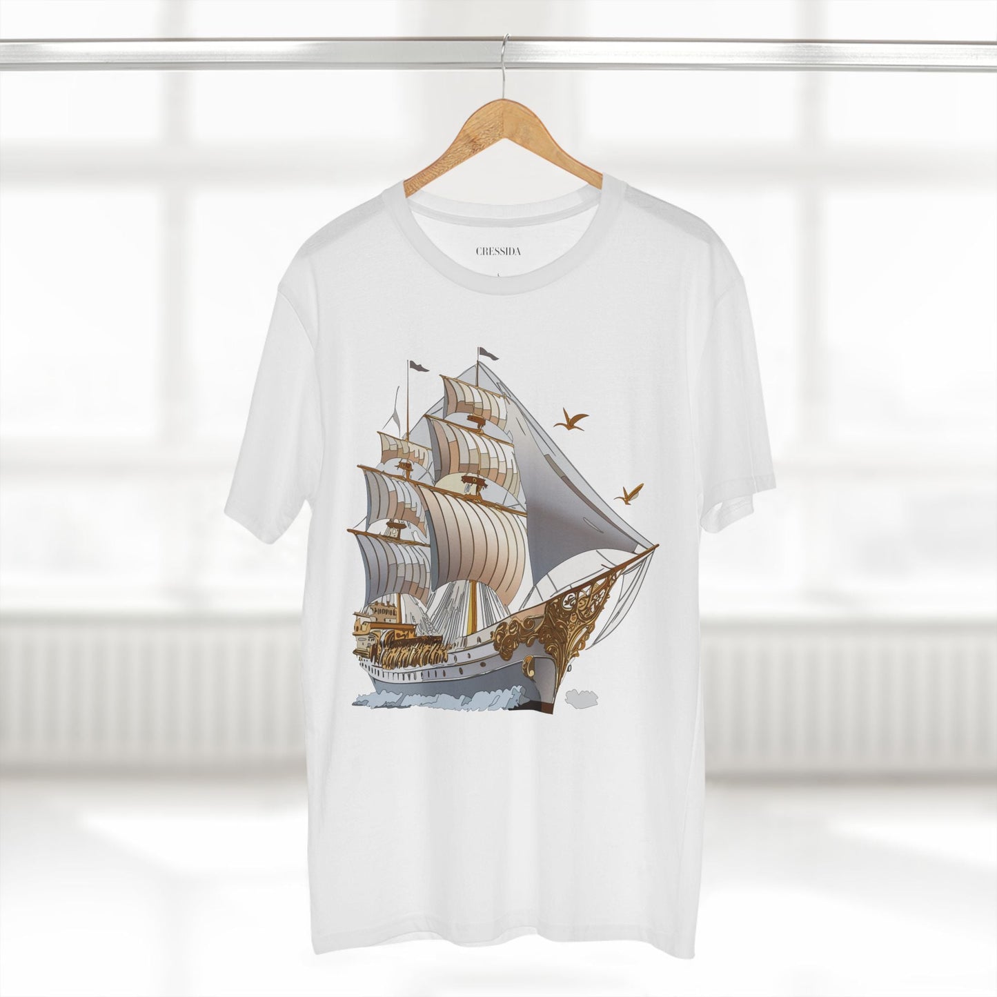 Ship Graphic Unisex 100 Cotton T-Shirt with Gold Frigate Art Design 16