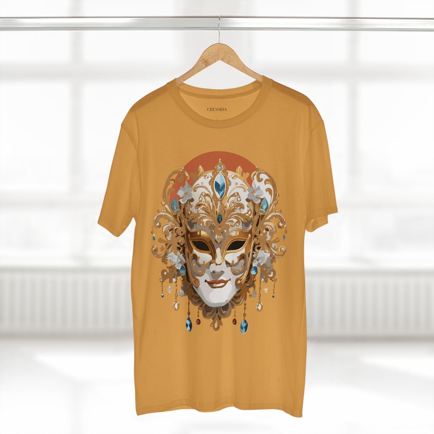 Carnival Mask Graphic T-Shirt Unisex 100 Cotton With Antique Gold Art Design Tee 2