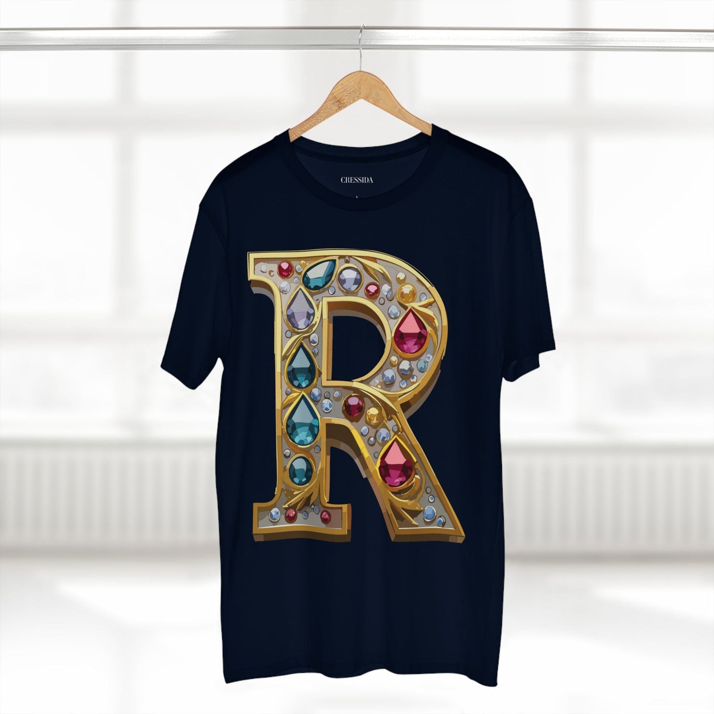Letter R Graphic Design Tee Unisex 100 Cotton With Antique Gold Letters Artwork T-Shirt