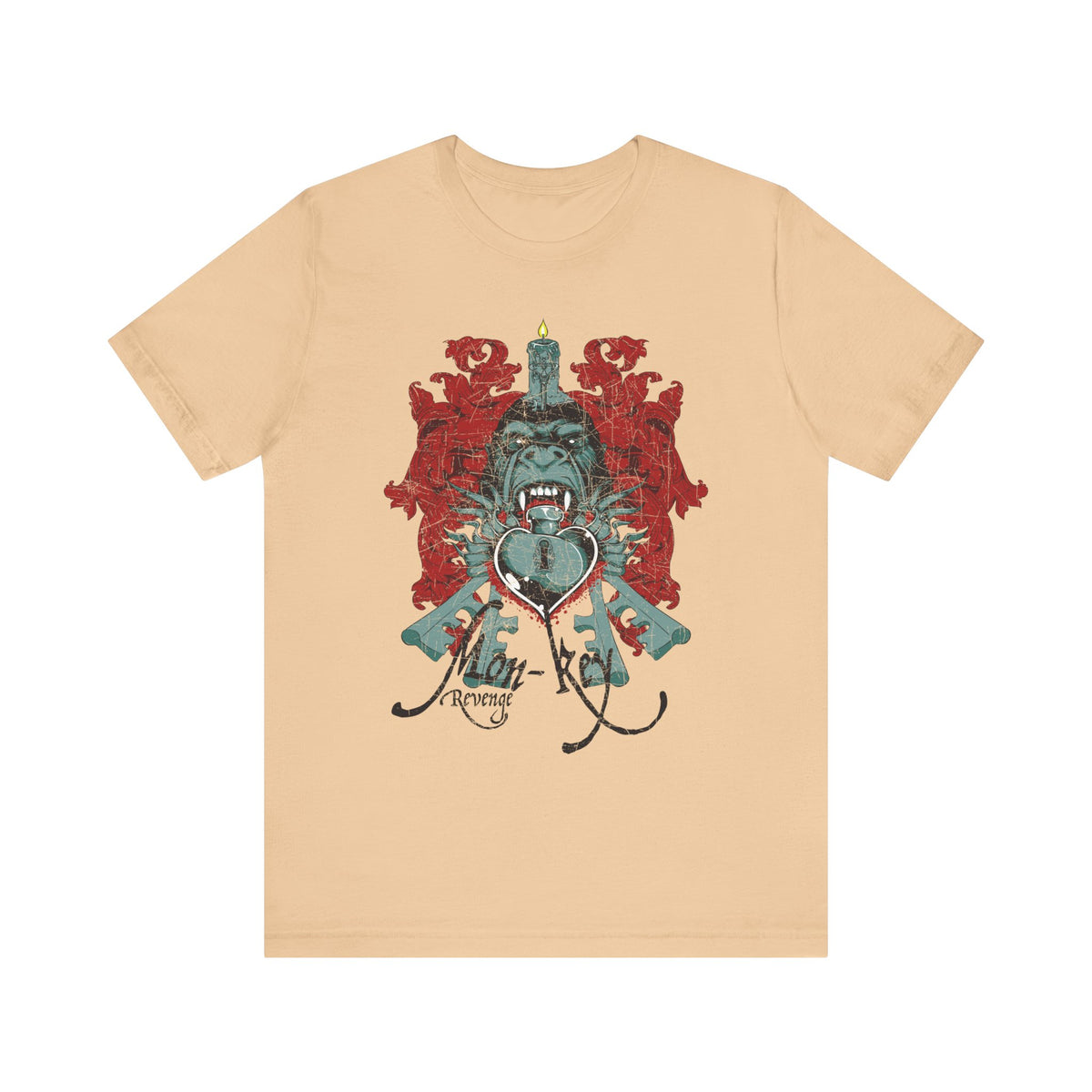 Gorilla Crest with Sword and Heart T-Shirt Heraldic Gothic Design Rock Band T-Shirt