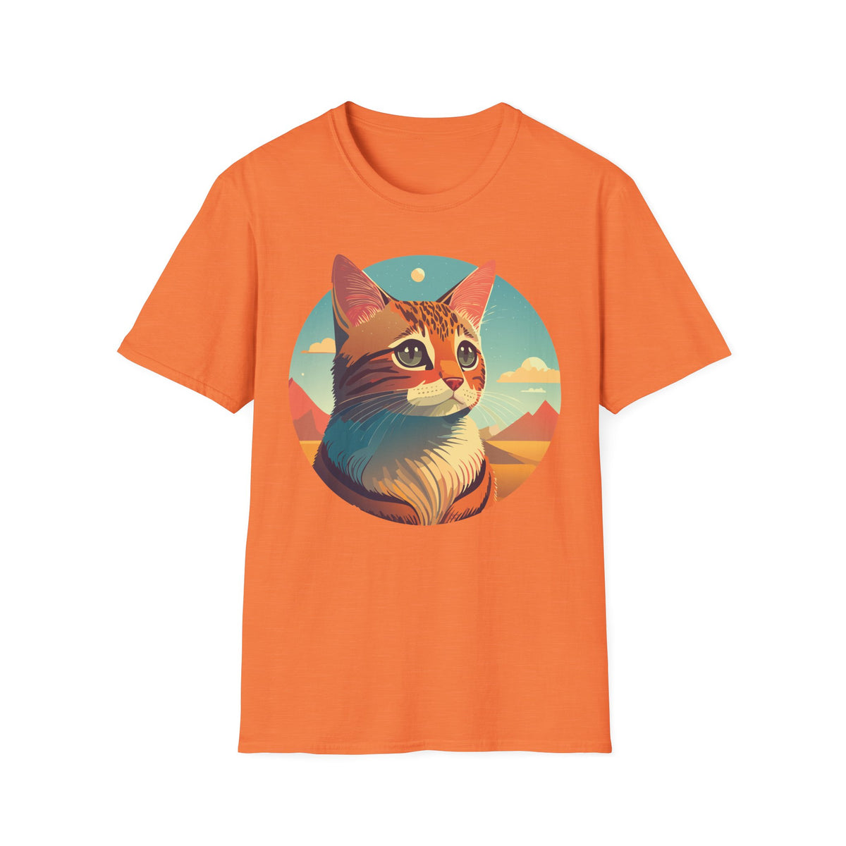 Retro Sunset Cat T-Shirt | Scenic Cat Portrait Tee