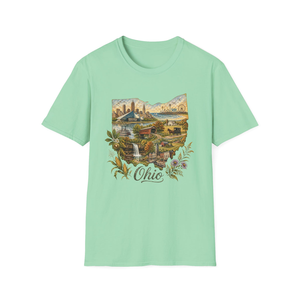Ohio Vintage Landscape T-Shirt — Retro State Pride Travel Tourist Graphic Design Unisex 100 Cotton Gildan T-Shirt