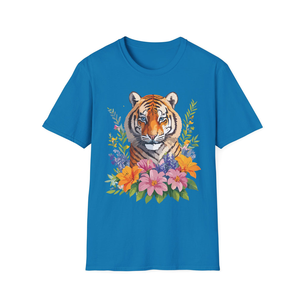 Floral Tiger Illustration T-Shirt | Tiger Face with Flowers