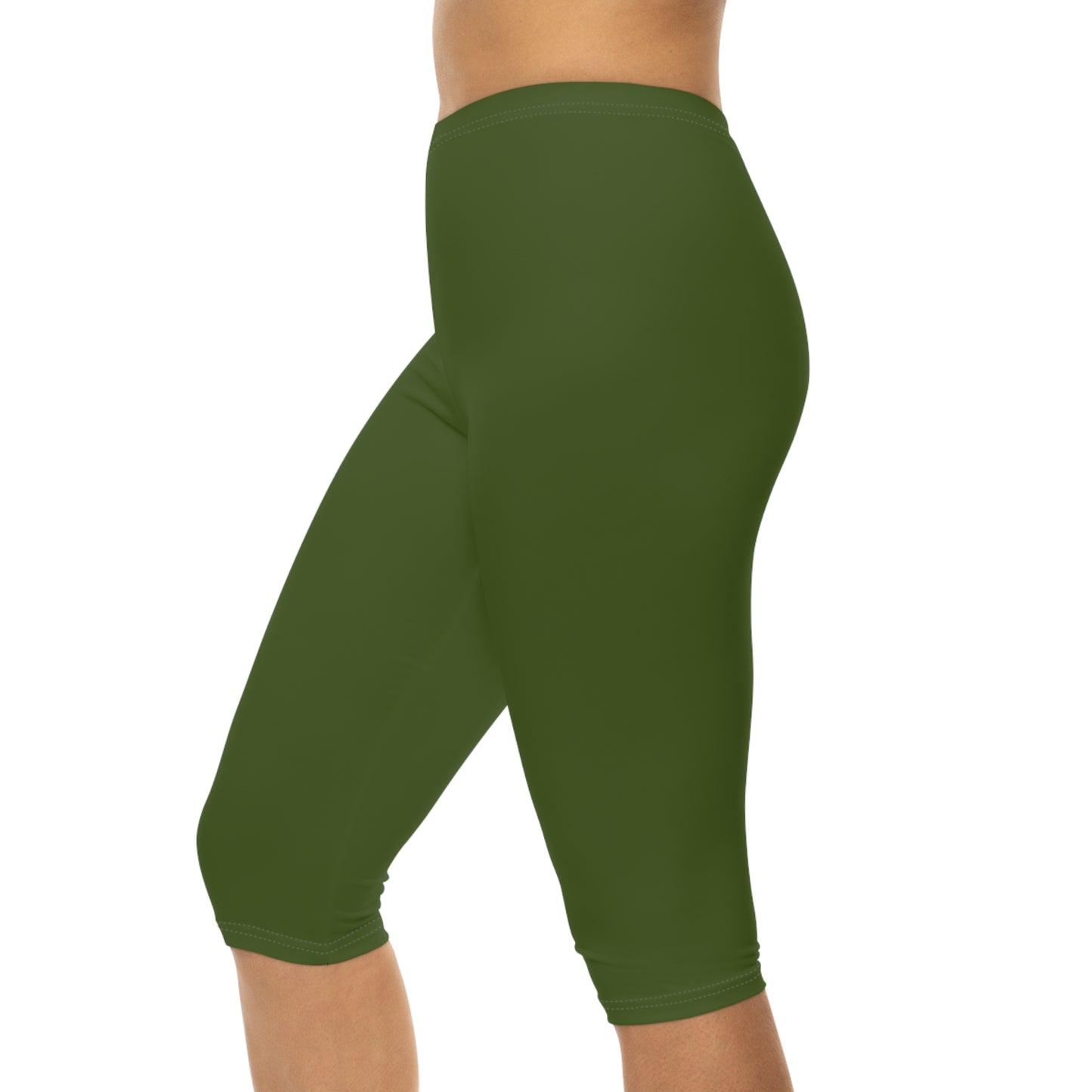 Olive Leaf Color Women's Brushed Suede Poly Span Casual Capri Leggings XS-2XL