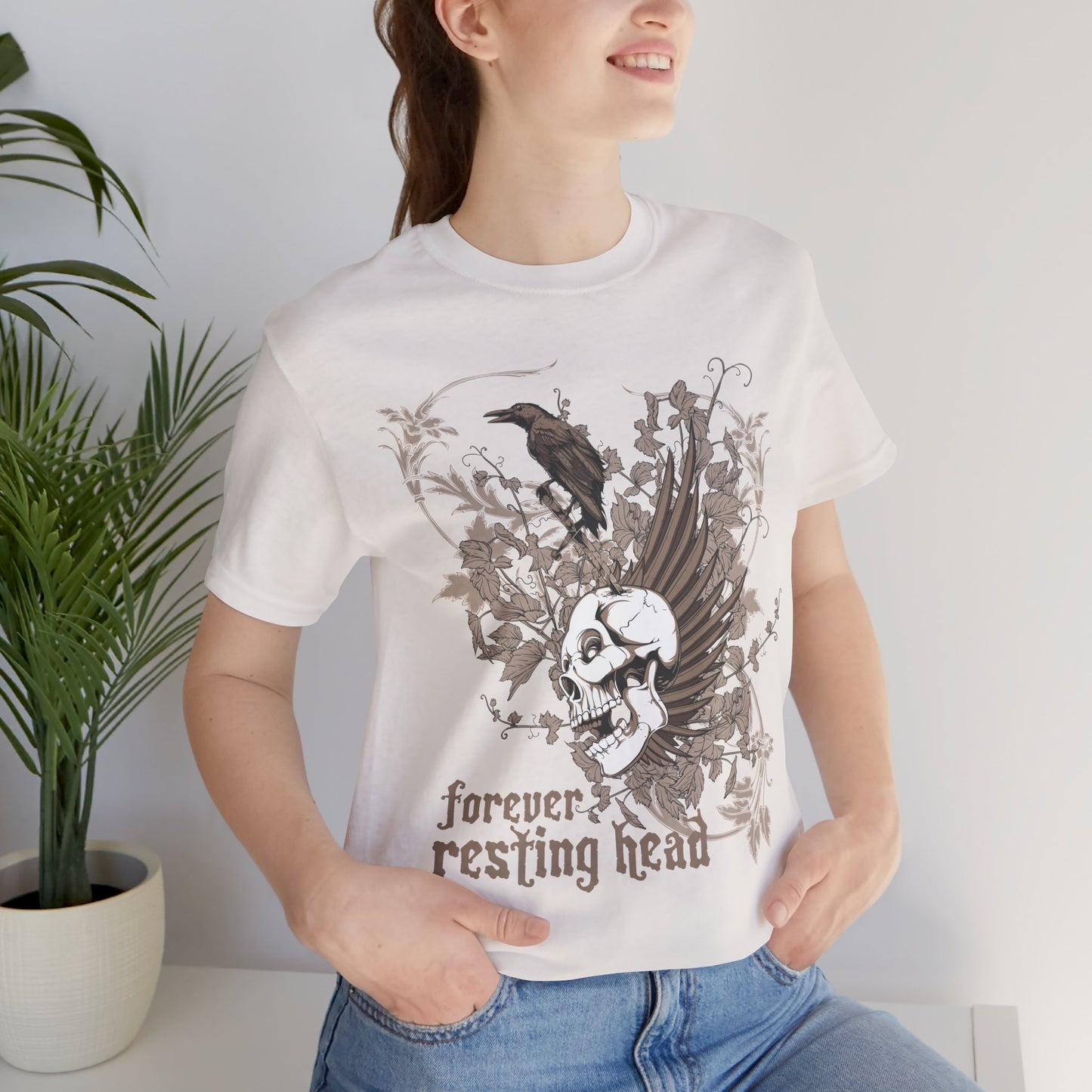 Forever Resting Head Tee, Edgy Graphic Shirt, Music T-Shirt, Gothic Tees, Skull Shirt, Art Design Tee, Skull Graphic Top