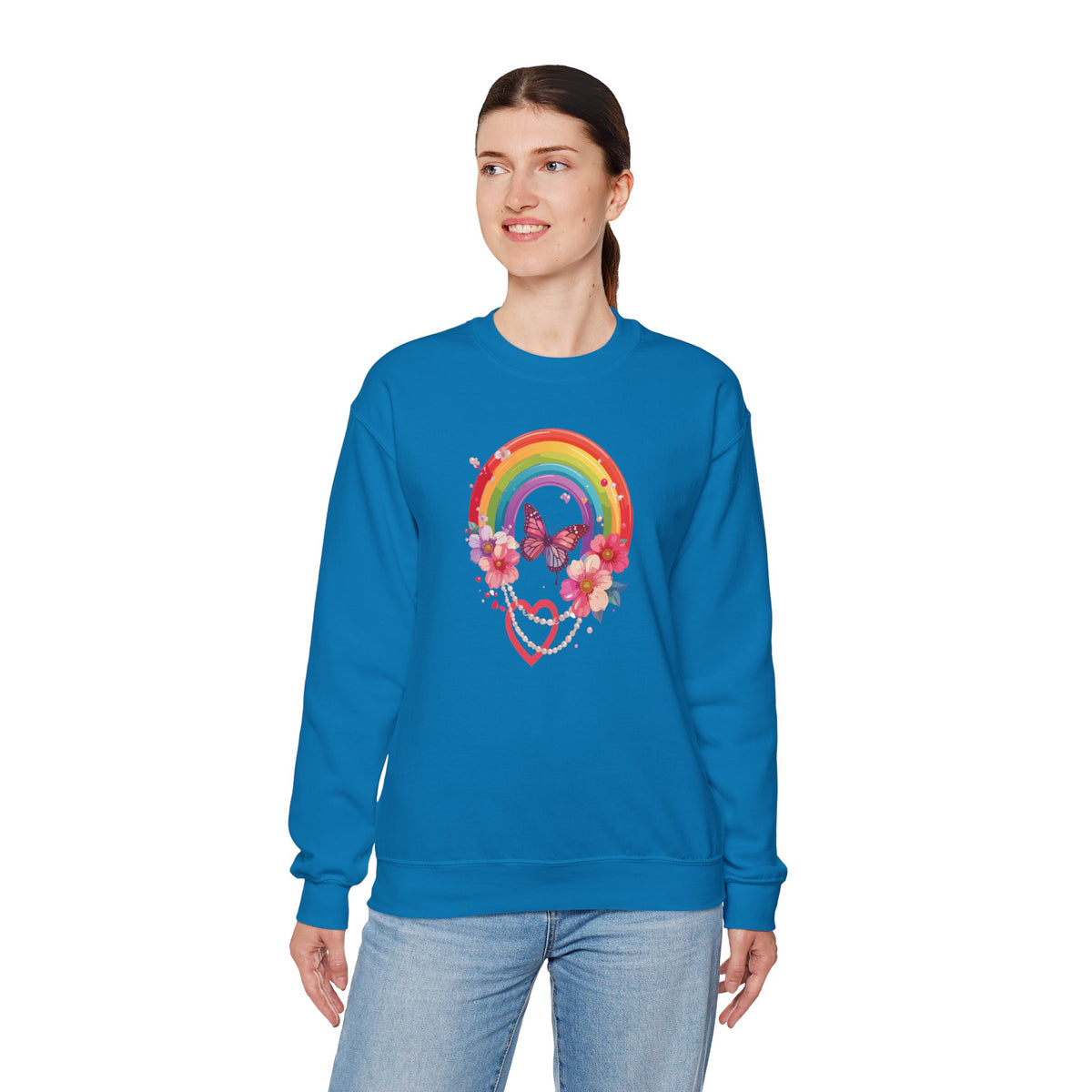 Rainbow Heart Sweatshirt, Floral Heart Sweatshirt, Floral Love Sweatshirt, Valentine's Day Sweatshirt, Rainbow Heart Floral Sweatshirt 106