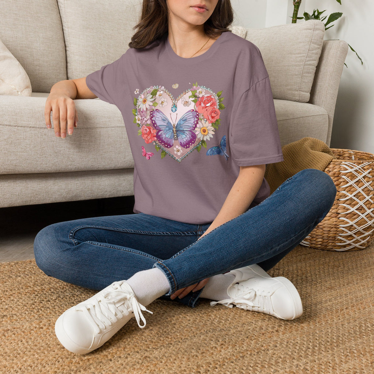 Floral Butterfly Heart Graphic Tee Unisex 100 Cotton Gildan T-Shirt