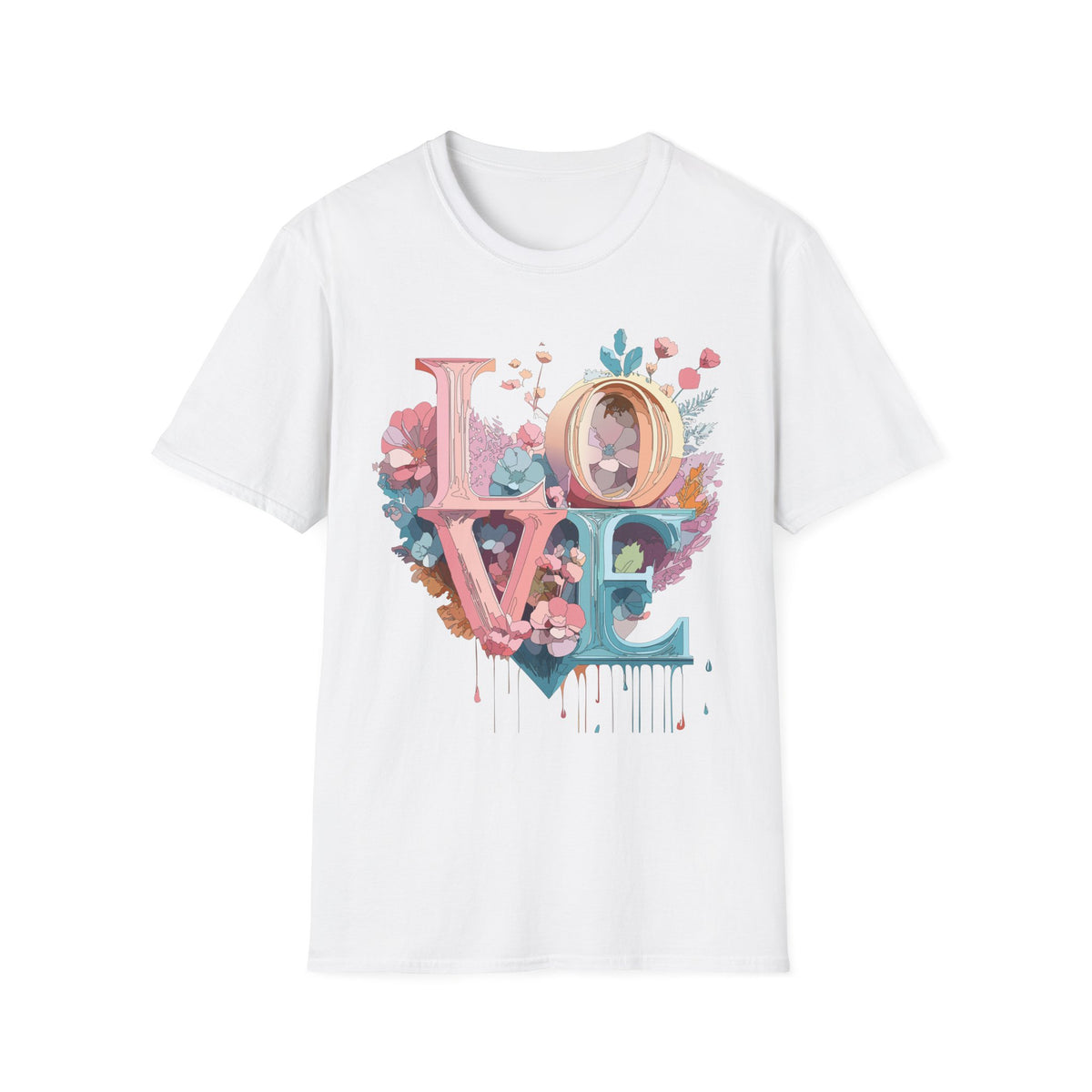 Floral LOVE typography T-Shirt | Pastel botanical letters tee
