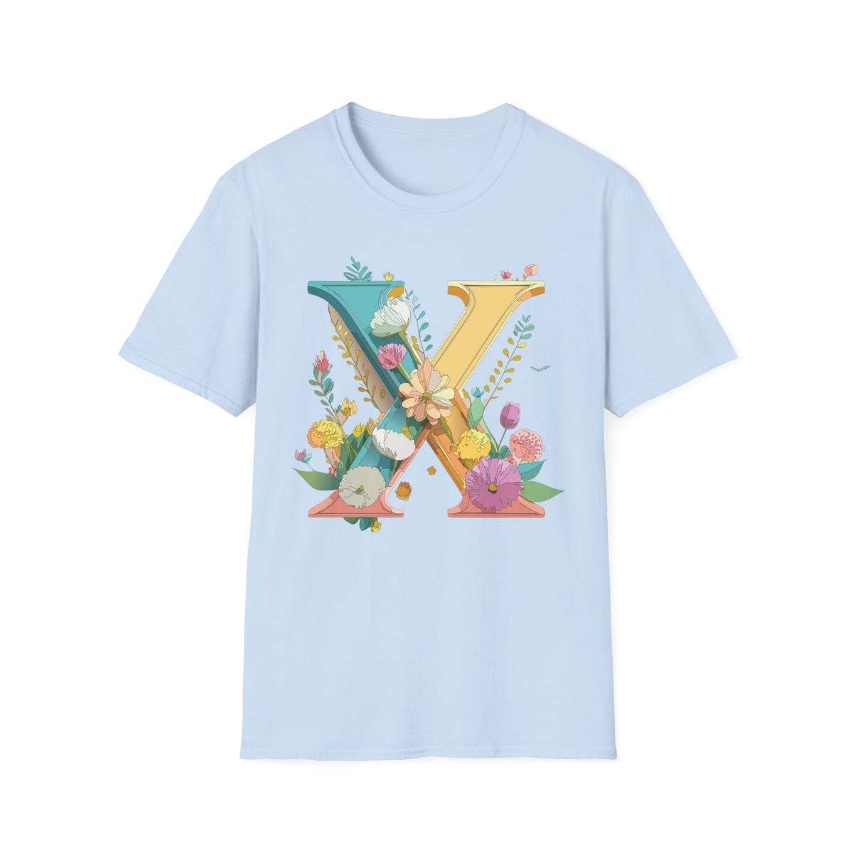 Floral Letter X T-Shirt | Botanical Monogram Initial Tee