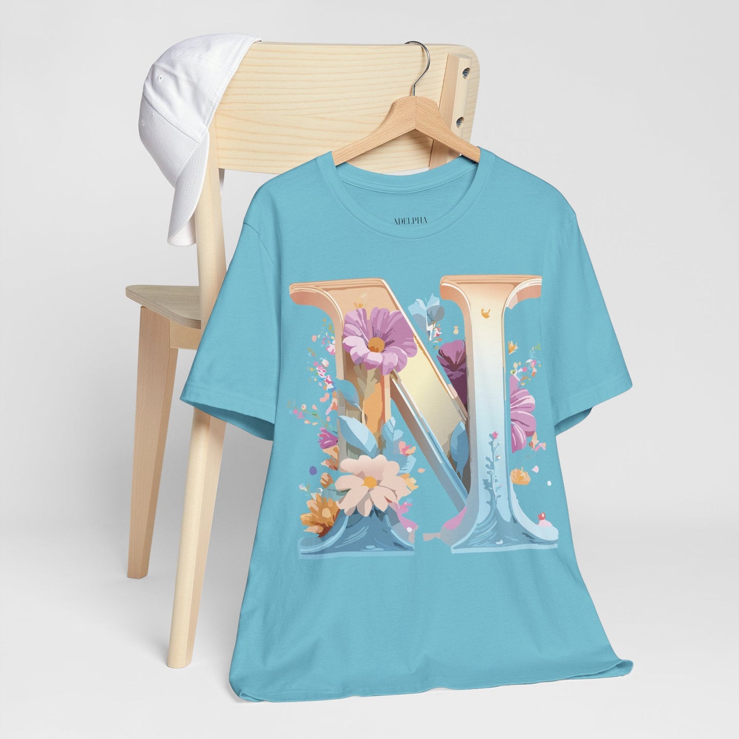 Letter N Shirt Graphic Tee Unisex Jersey Short Sleeve Vintage Style Adelpha Art Design