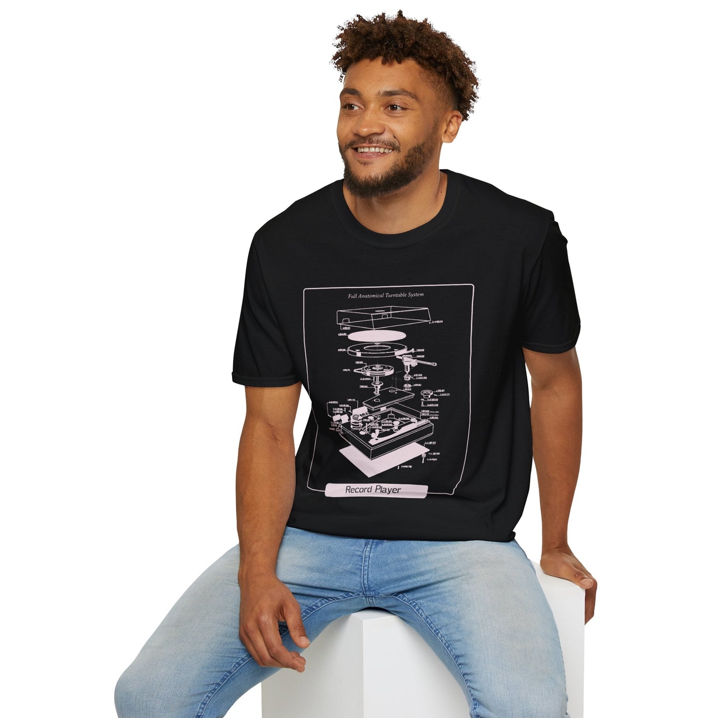 Record Player Blueprint T-Shirt Unisex Cotton Retro Vinyl Turntable Diagram Tee