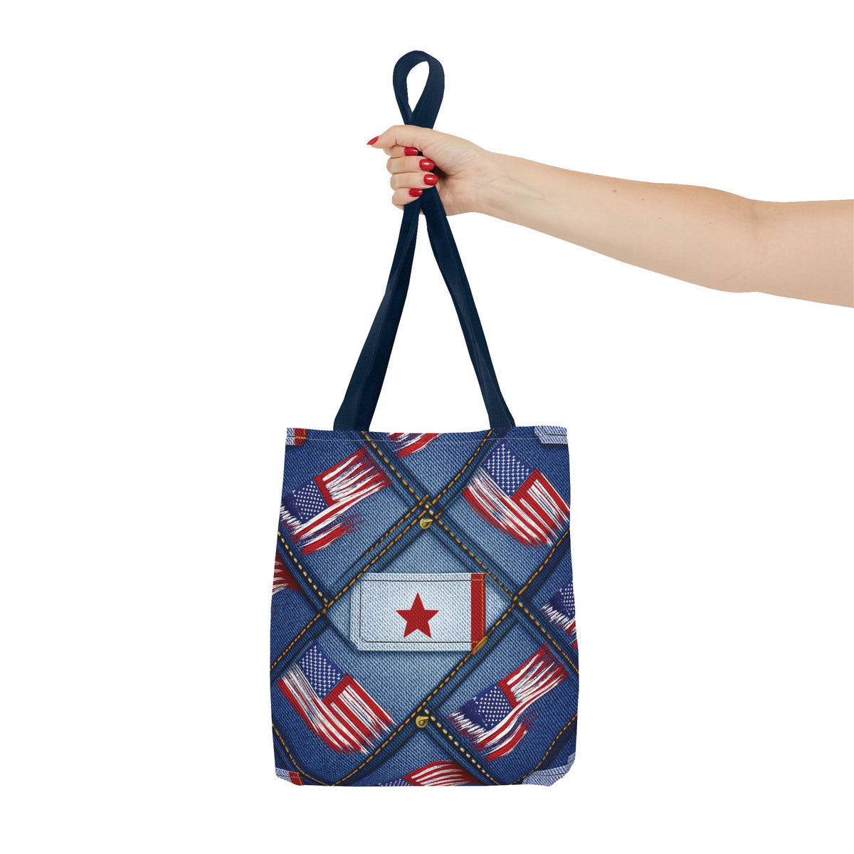 4th of July Graphic Denim Fabric Imitation Print Unisex Canvas Bag Poly Spun 3 Sizes Tote Bag 200-7