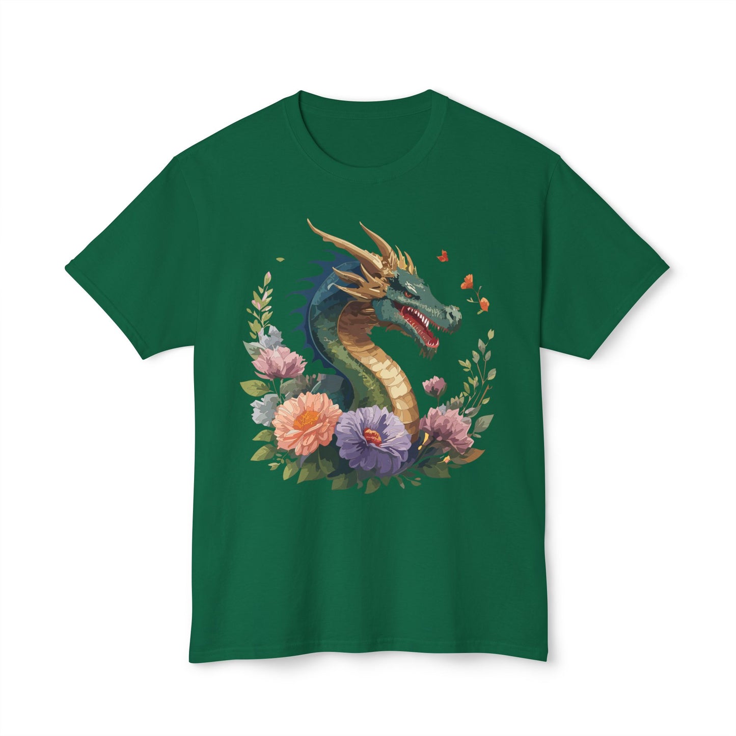 Dragon T-Shirt, Vintage Dragon Tee, Floral Tees, Dragon Art Design Shirt, Tee Shirt with Dragon 4