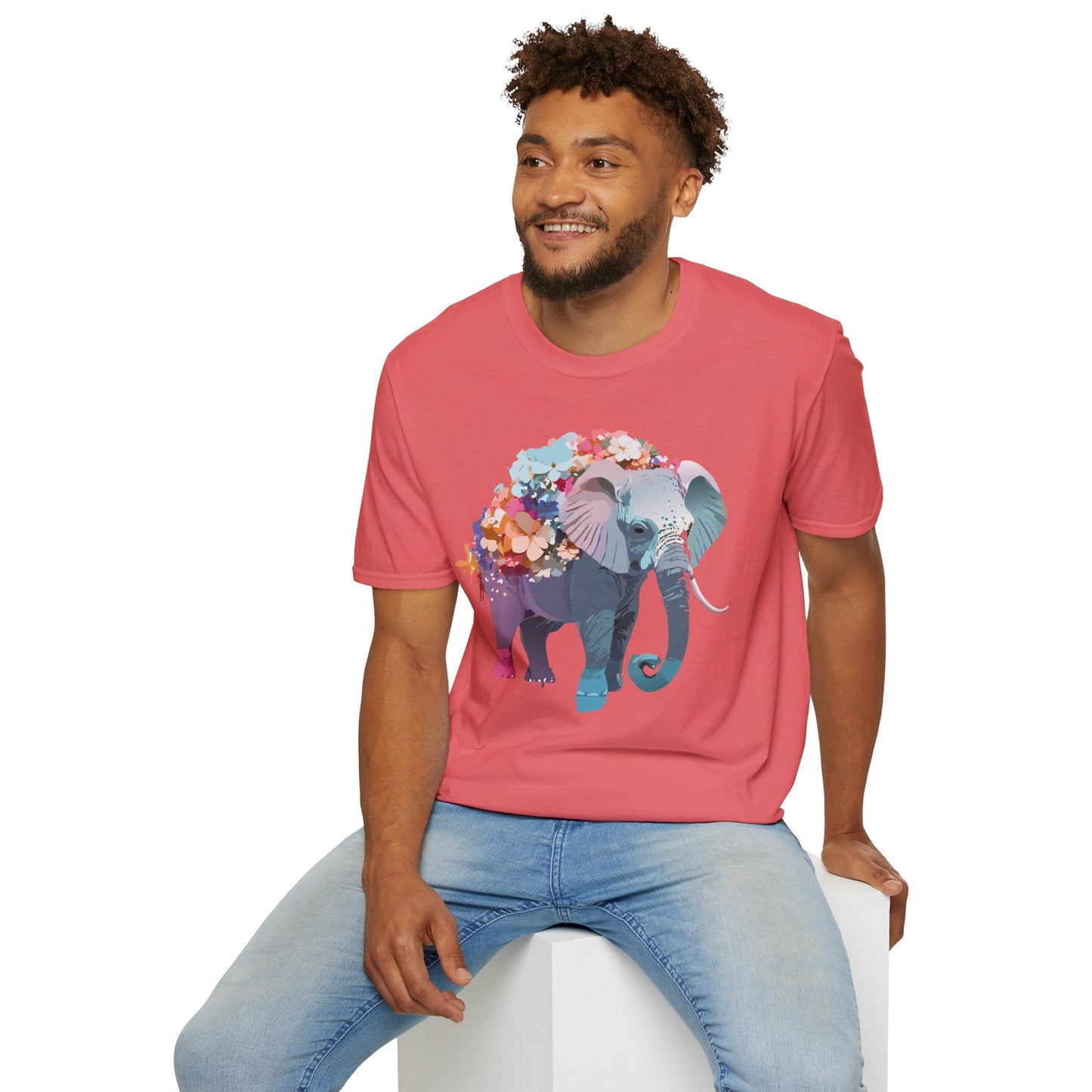 Elephant T Shirt Unisex Softstyle Tee 100 Percent Ring Spun Cotton Animal Design