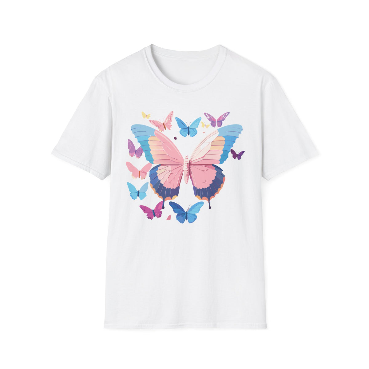 Butterfly Cluster T-Shirt — Pastel Pink & Blue Butterfly Graphic Tee Unisex 100 Cotton Gildan T-Shirt