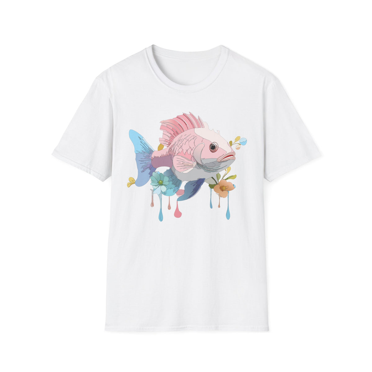 Pastel Fish Illustration T-Shirt | Pink Blue Tropical Fish Art