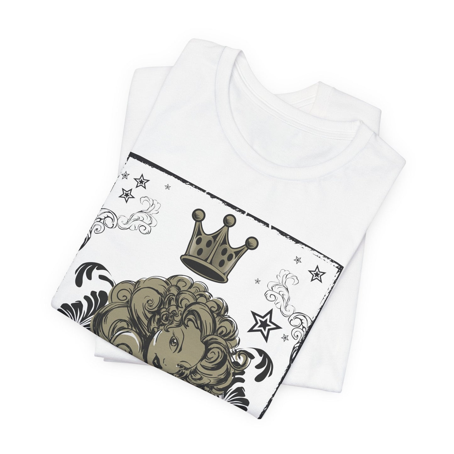 Crown Face Portrait Graphic Tee Vintage Floral Illustration Rock Band T-Shirt