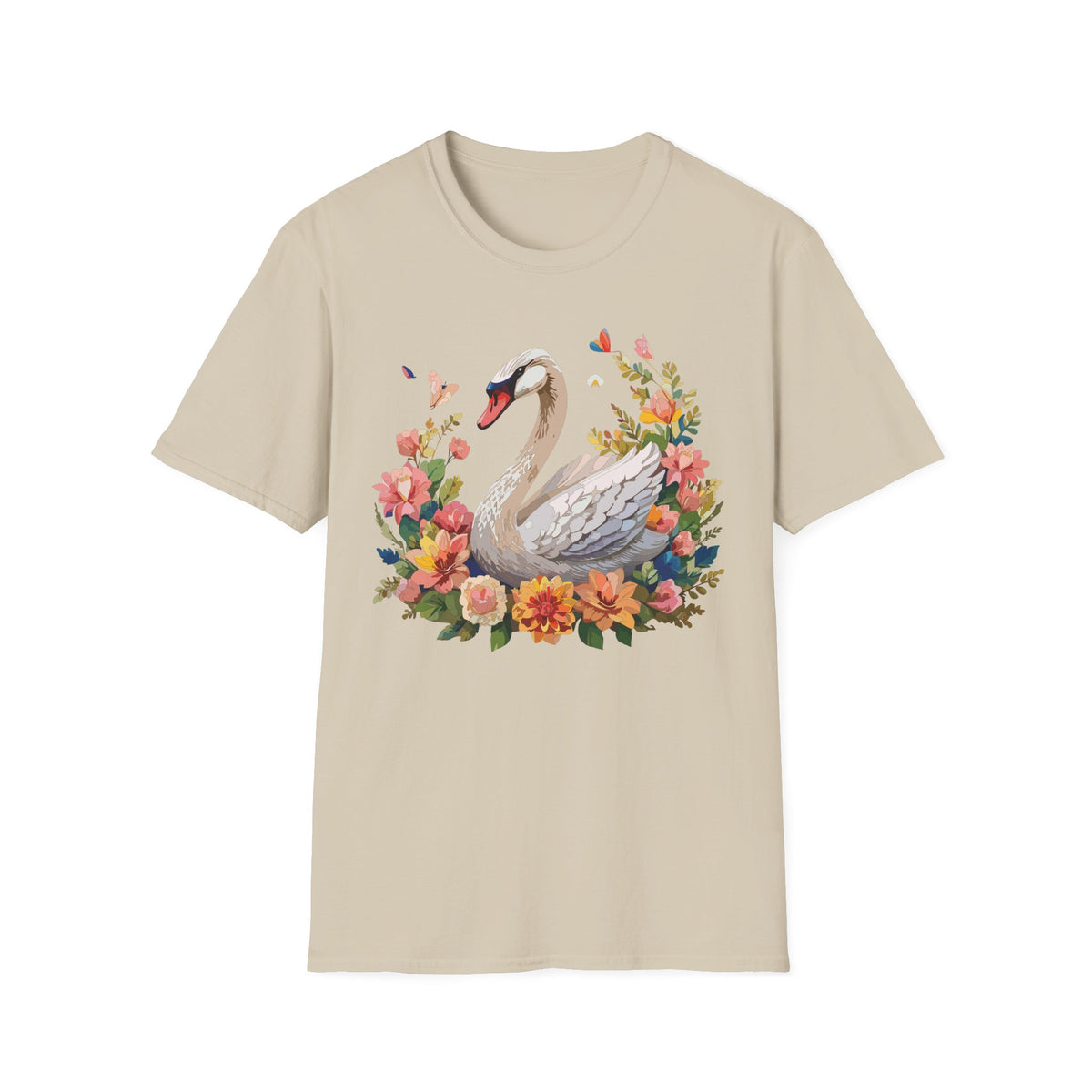 Floral Swan T-Shirt | Swan Illustration Tee, Floral Bird Shirt