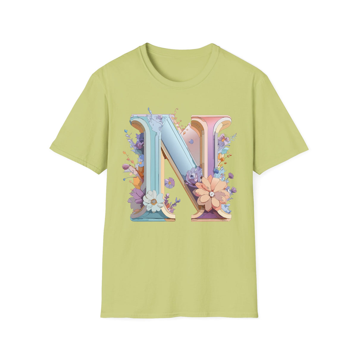Floral Letter N T-Shirt | Monogram Initial N Tee
