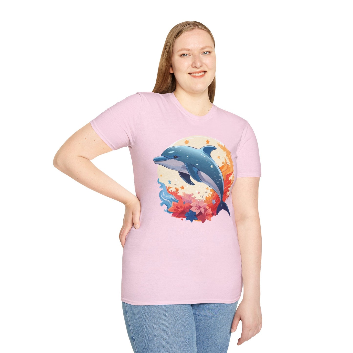 Dolphin T Shirt Unisex Softstyle Gildan 64000 100 Percent Ring Spun Cotton Animal Fish Tee