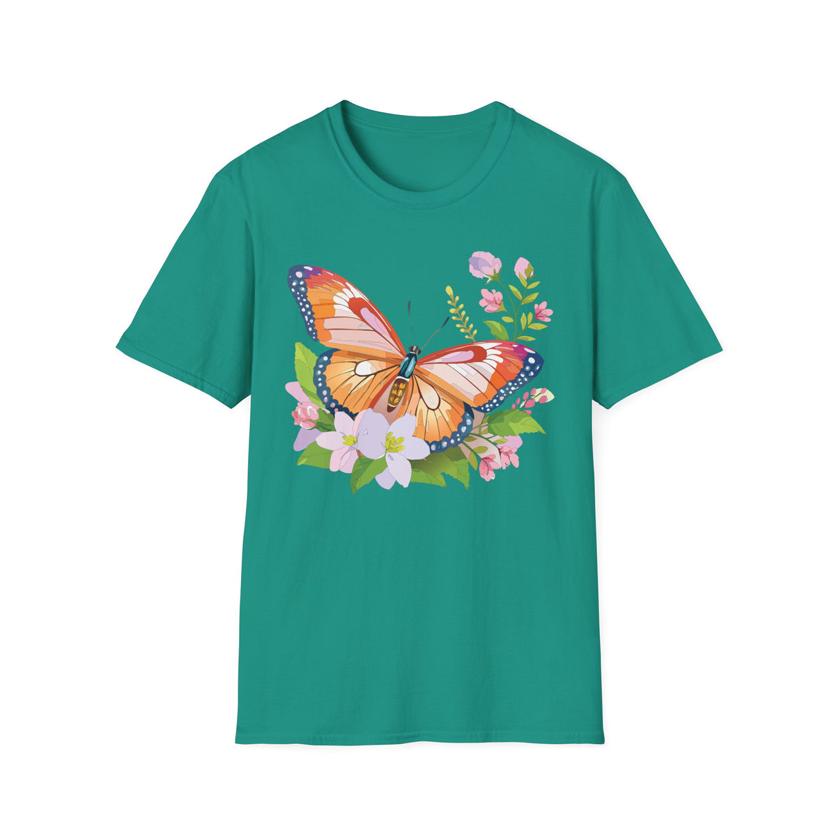 Orange Watercolor Butterfly T-Shirt | Floral Spring Nature Graphic Tee Unisex 100 Cotton Gildan T-Shirt