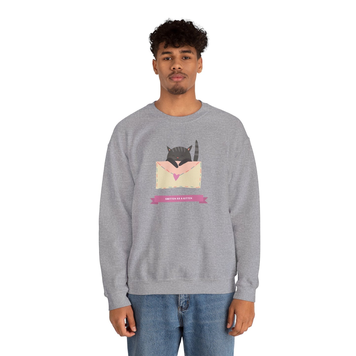Cat Heart Sweatshirt Love For Cat Lovers Unisex Crewneck Fifty Fifty Cotton Poly Blend Gildan 18000