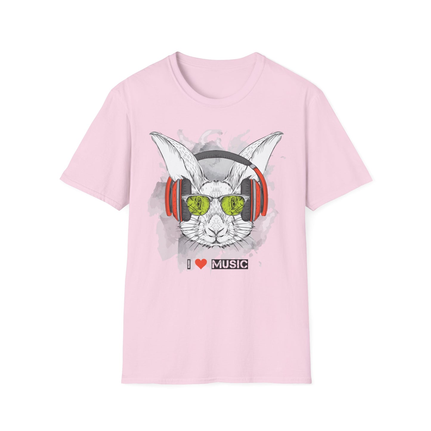 Music Bunny T-Shirt Unisex Cotton Short Sleeves I Love Music Rabbit with Headphones Graphic Tee