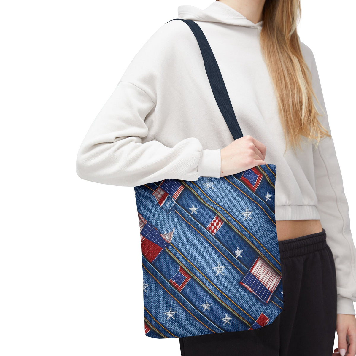 4th of July Graphic Denim Fabric Imitation Print Unisex Canvas Bag Poly Spun 3 Sizes Tote Bag 200-16