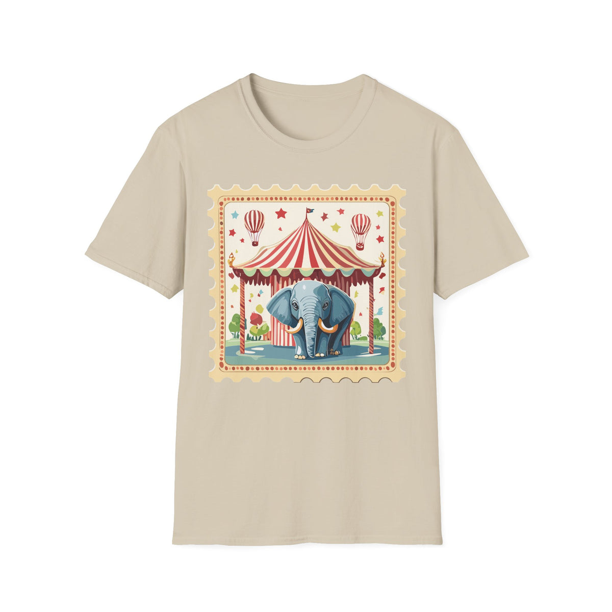 Vintage Circus Elephant T-Shirt | Carnival Tent, Hot Air Balloons Graphic Tee Unisex 100 Cotton Gildan T-Shirt